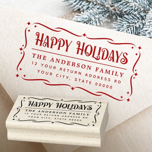 Festive Happy Holidays greeting return address Rubberstempel