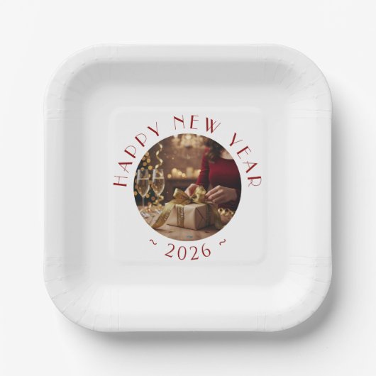 Festive Happy New Year Custom Photo Text Party Papieren Bordje (Voorkant)