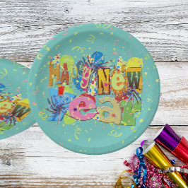 Festive Happy Nieuwjaar Papieren Bordje