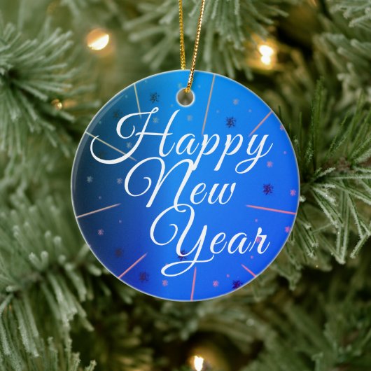 Festive Happy Nieuwjaarsblauw Keramisch Ornament (Boom)