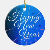 Festive Happy Nieuwjaarsblauw Keramisch Ornament (Voorkant)