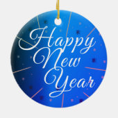 Festive Happy Nieuwjaarsblauw Keramisch Ornament (Achterkant)