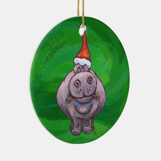 Festive Head and Tails Hippo over Green Keramisch Ornament (Rechts)