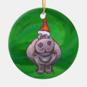 Festive Head and Tails Hippo over Green Keramisch Ornament (Voorkant)