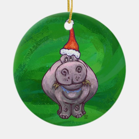 Festive Head and Tails Hippo over Green Keramisch Ornament (Voorkant)