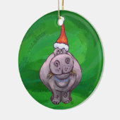 Festive Head and Tails Hippo over Green Keramisch Ornament (Links)