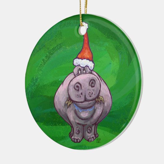 Festive Head and Tails Hippo over Green Keramisch Ornament (Links)