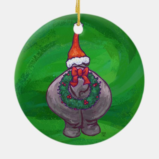 Festive Head and Tails Hippo over Green Keramisch Ornament (Achterkant)