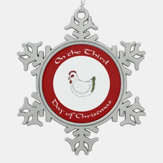 Festive Hen Derde dag kerstversiering Tin Sneeuwvlok Ornament (Voorkant)