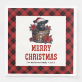 Festive highland cow red black tartan napkins servet (Voorkant)