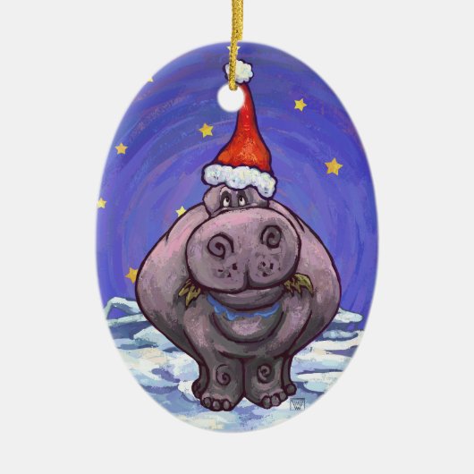Festive Hippo Holiday Keramisch Ornament (Voorkant)