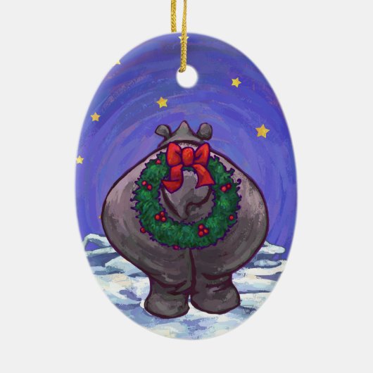 Festive Hippo Holiday Keramisch Ornament (Achterkant)