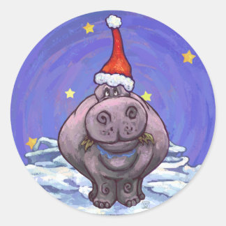 Festive Hippo Holiday Ronde Sticker
