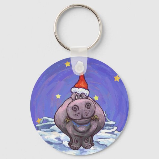 Festive Hippo Holiday Sleutelhanger (Voorkant)