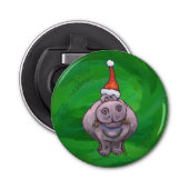 Festive Hippo on Green Button Flesopener (Voorkant)