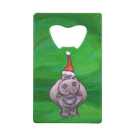 Festive Hippo on Green Creditkaart Flessenopener
