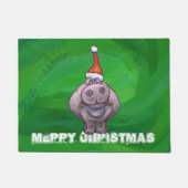 Festive Hippo on Green Deurmat (Voorkant)