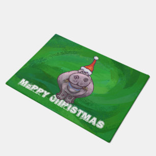 Festive Hippo on Green Deurmat