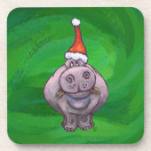 Festive Hippo on Green Drankjes Onderzetter (Voorkant)