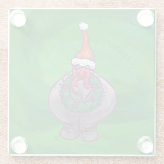 Festive Hippo on Green Glazen Onderzetter (Achterkant)