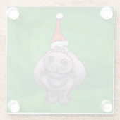 Festive Hippo on Green Glazen Onderzetter (Achterkant)