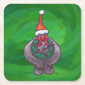 Festive Hippo on Green Kartonnen Onderzetters (Voorkant)