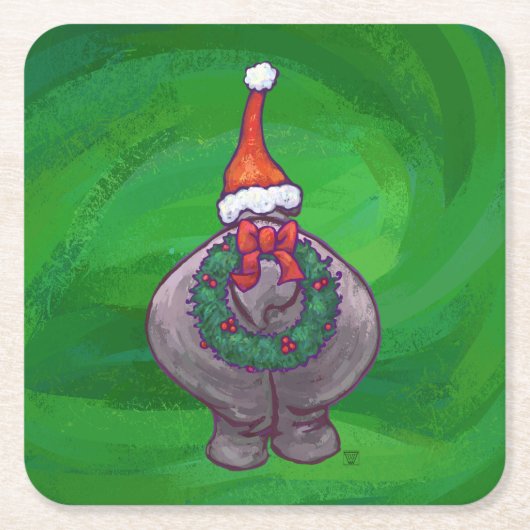 Festive Hippo on Green Kartonnen Onderzetters (Voorkant)