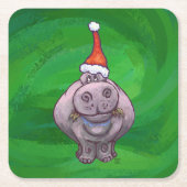 Festive Hippo on Green Kartonnen Onderzetters (Voorkant)