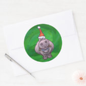 Festive Hippo on Green Ronde Sticker (Envelop)