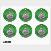 Festive Hippo on Green Ronde Sticker (Vel)