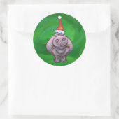 Festive Hippo on Green Ronde Sticker (Tas)