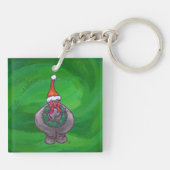 Festive Hippo on Green Sleutelhanger (Achterkant)