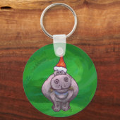 Festive Hippo on Green Sleutelhanger (Voorkant)