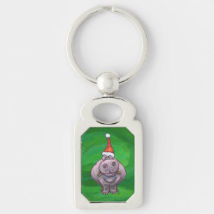 Festive Hippo on Green Sleutelhanger