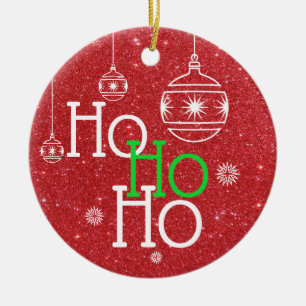 Festive Ho Ho Ho op rode glitterachtergrond Keramisch Ornament