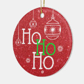 Festive Ho Ho Ho op rode glitterachtergrond Keramisch Ornament (Links)