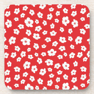 Festive Holiay Red White Hibiscus Flower Bier Onderzetter