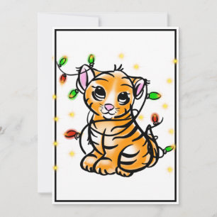 Festive Holiday baby Tiger   Kronkellichten Feestdagenkaart
