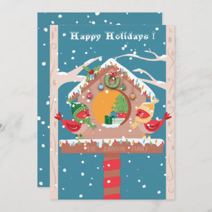 Festive Holiday Birdhouse Flat Holiday Card Feestdagenkaart