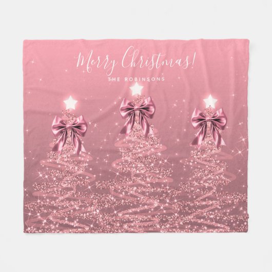 Festive Holiday Blush Pink Christmas Trees Bows Fleece Deken (Voorkant (Horizontaal))