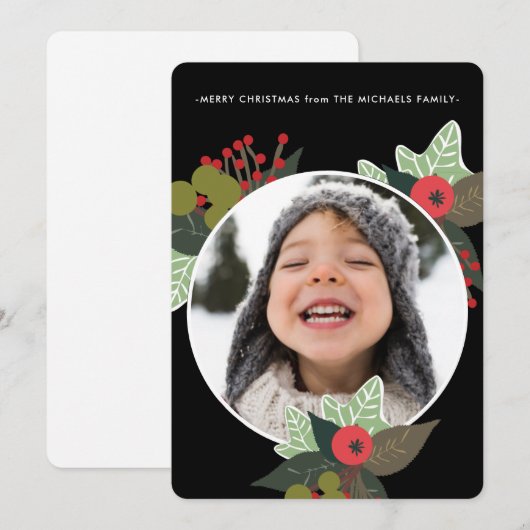Festive Holiday Botanical Circle FotoKerstmis Feestdagenkaart (Voorkant / Achterkant)