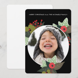 Festive Holiday Botanical Circle FotoKerstmis Feestdagenkaart