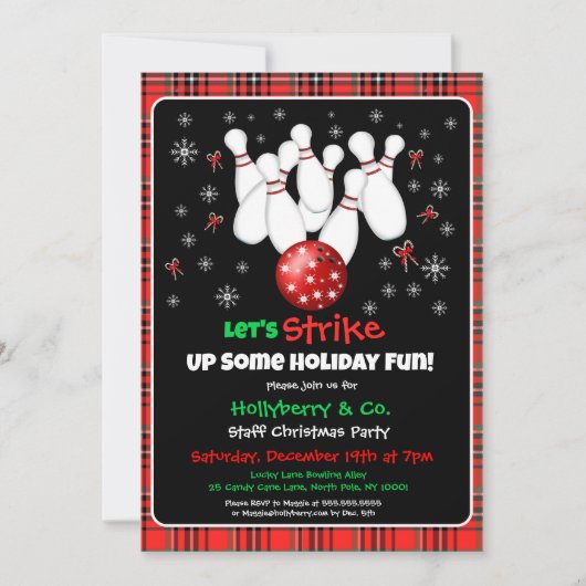 Festive Holiday Bowling Invitation Kaart (Voorkant)