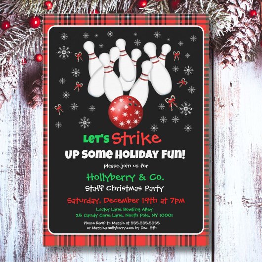 Festive Holiday Bowling Invitation Kaart