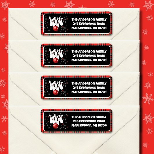 Festive Holiday Bowling Return Address Etiket