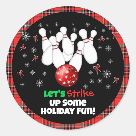 Festive Holiday Bowling  Ronde Sticker (Voorkant)