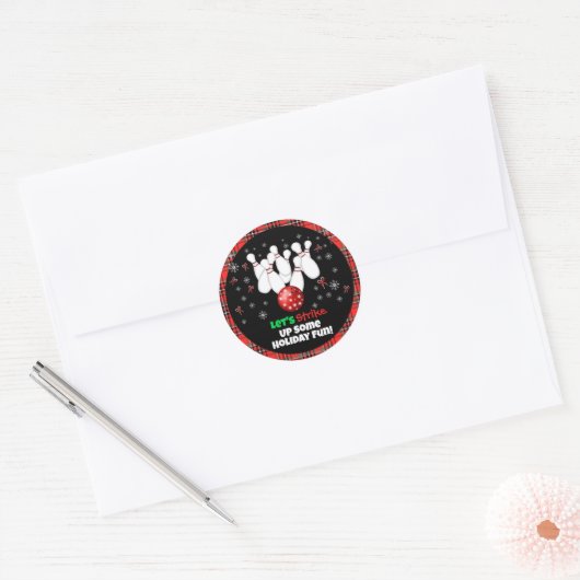 Festive Holiday Bowling  Ronde Sticker (Envelop)