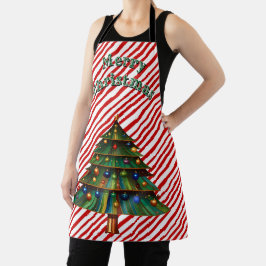 Festive Holiday Candy Cane Merry Christmas Tree Schort