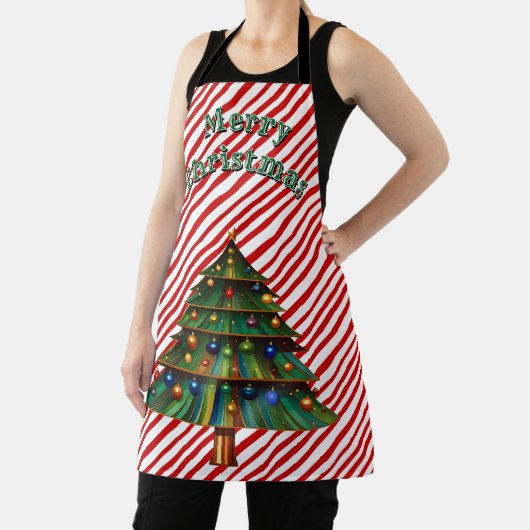 Festive Holiday Candy Cane Merry Christmas Tree Schort (Insitu)