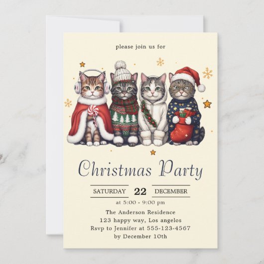 Festive Holiday Cat | Cute Christmas Cats Party Kaart (Voorkant)